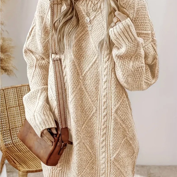 Sweaters - Cozy Cable Knit Sweater Dress - Cream